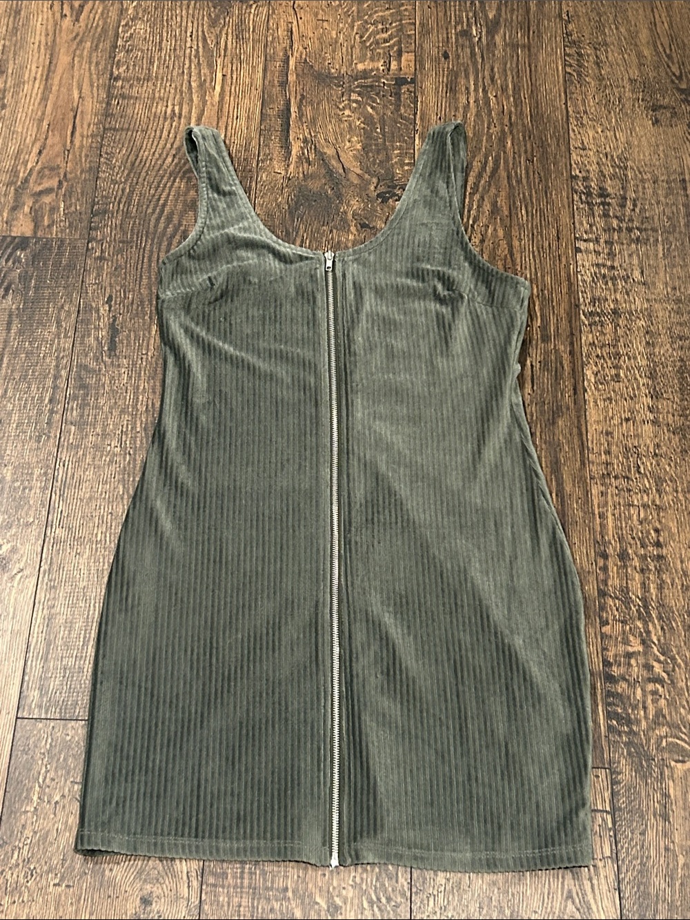 No Boundaries Olive Ribbed Zipper-Front Tank Mini Dress